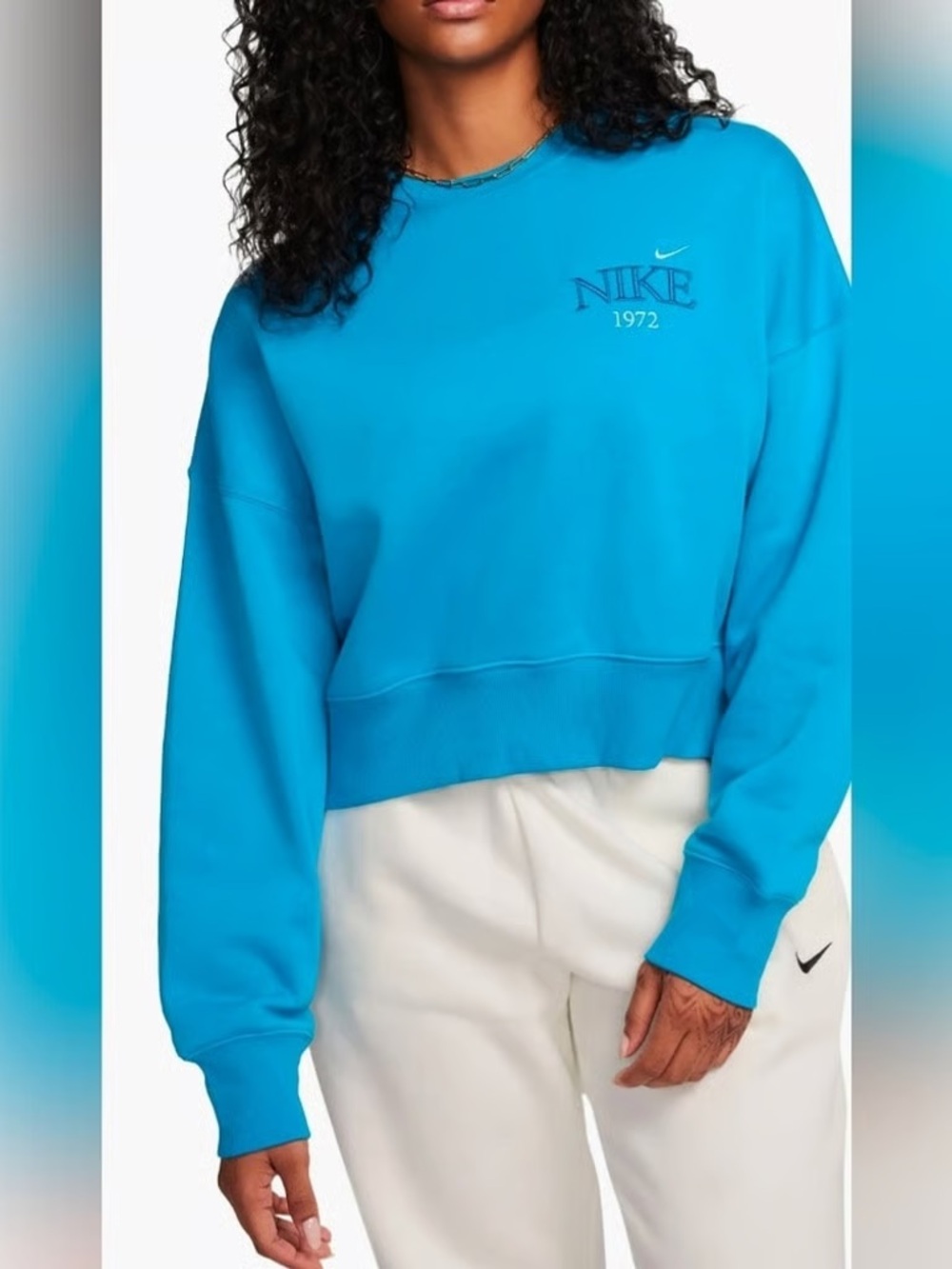NWT Nike XL Phoenix Varsity Oversized Fleece Crewneck Blue Embroidered